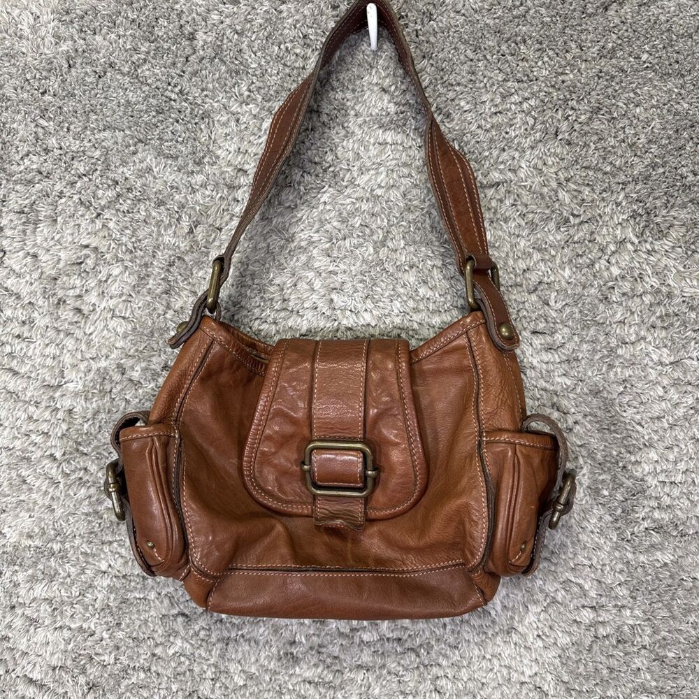 Vintage Y2K Banana Republic Brown Leather Shoulder Bag Purse Buckle Boho 2000s